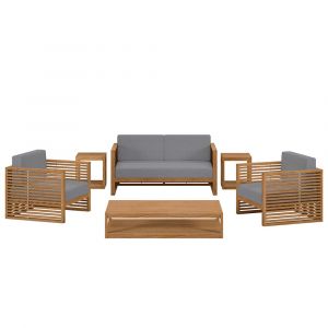 Modway - Carlsbad 6-Piece Teak Wood Outdoor Patio Set - EEI-5836-NAT-GRY