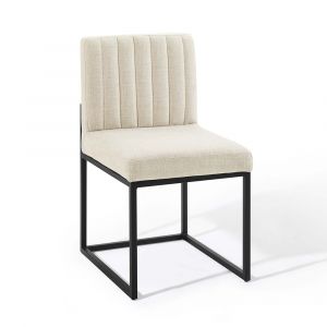 Modway - Carriage Channel Tufted Sled Base Upholstered Fabric Dining Chair - EEI-3807-BLK-BEI