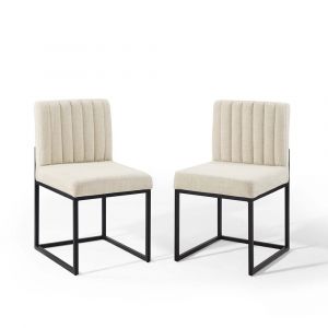 Modway - Carriage Dining Chair Upholstered Fabric (Set of 2) - EEI-4508-BLK-BEI