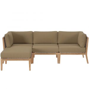 Modway - Clearwater Outdoor Patio Teak Wood 4-Piece Sectional Sofa - EEI-6121-GRY-LBR