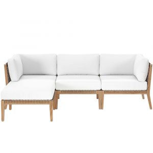 Modway - Clearwater Outdoor Patio Teak Wood 4-Piece Sectional Sofa - EEI-6121-GRY-WHI