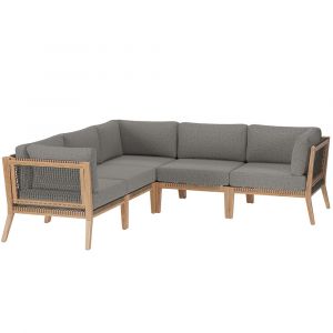 Modway - Clearwater Outdoor Patio Teak Wood 5-Piece Sectional Sofa - EEI-6123-GRY-GPH