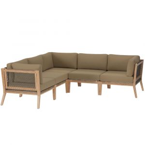 Modway - Clearwater Outdoor Patio Teak Wood 5-Piece Sectional Sofa - EEI-6123-GRY-LBR
