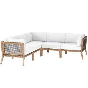 Modway - Clearwater Outdoor Patio Teak Wood 5-Piece Sectional Sofa - EEI-6123-GRY-WHI