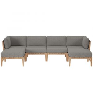 Modway - Clearwater Outdoor Patio Teak Wood 6-Piece Sectional Sofa - EEI-6122-GRY-GPH