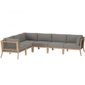 Modway - Clearwater Outdoor Patio Teak Wood 6-Piece Sectional Sofa - EEI-6125-GRY-GPH