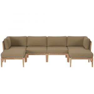 Modway - Clearwater Outdoor Patio Teak Wood 6-Piece Sectional Sofa - EEI-6122-GRY-LBR