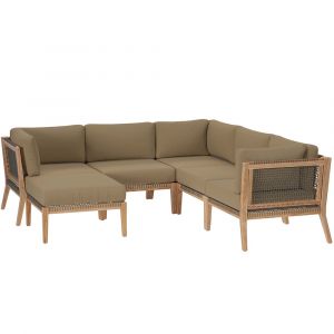 Modway - Clearwater Outdoor Patio Teak Wood 6-Piece Sectional Sofa - EEI-6124-GRY-LBR