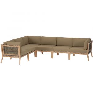 Modway - Clearwater Outdoor Patio Teak Wood 6-Piece Sectional Sofa - EEI-6125-GRY-LBR