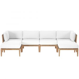 Modway - Clearwater Outdoor Patio Teak Wood 6-Piece Sectional Sofa - EEI-6122-GRY-WHI