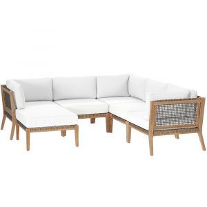 Modway - Clearwater Outdoor Patio Teak Wood 6-Piece Sectional Sofa - EEI-6124-GRY-WHI
