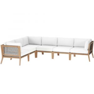 Modway - Clearwater Outdoor Patio Teak Wood 6-Piece Sectional Sofa - EEI-6125-GRY-WHI