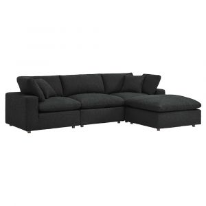 Modway - Commix Down Filled Overstuffed Boucle Fabric 4-Piece Sectional Sofa in Black - EEI-6363-BLK