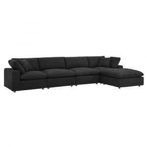 Modway - Commix Down Filled Overstuffed Boucle Fabric 5-Piece Sectional Sofa in Black - EEI-6365-BLK