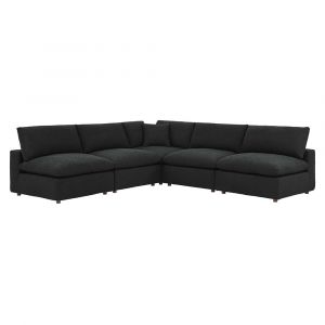 Modway - Commix Down Filled Overstuffed Boucle Fabric 5-Piece Sectional Sofa in Black - EEI-6367-BLK