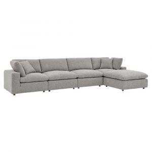 Modway - Commix Down Filled Overstuffed Boucle Fabric 5-Piece Sectional Sofa in Light Gray - EEI-6365-LGR
