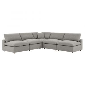 Modway - Commix Down Filled Overstuffed Boucle Fabric 5-Piece Sectional Sofa in Light Gray - EEI-6367-LGR