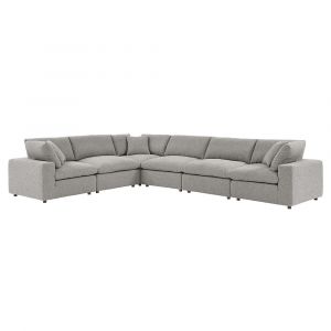 Modway - Commix Down Filled Overstuffed Boucle Fabric 6-Piece Sectional Sofa in Light Gray - EEI-6369-LGR