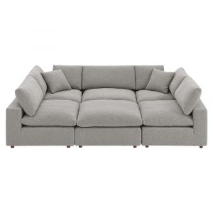 Modway - Commix Down Filled Overstuffed Boucle Fabric 6-Piece Sectional Sofa in Light Gray - EEI-6372-LGR