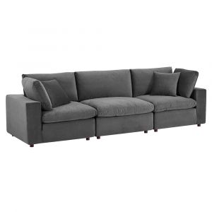 Modway - Commix Down Filled Overstuffed Performance Velvet 3-Seater Sofa - EEI-4817-GRY