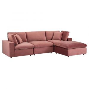 Modway - Commix Down Filled Overstuffed Performance Velvet 4-Piece Sectional Sofa in Dusty Rose - EEI-4818-DUS