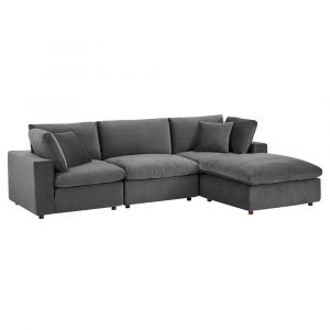 Modway - Commix Down Filled Overstuffed Performance Velvet 4-Piece Sectional Sofa in Gray - EEI-4818-GRY