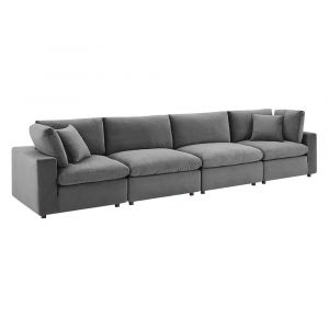 Modway - Commix Down Filled Overstuffed Performance Velvet 4-Seater Sofa in Gray - EEI-4819-GRY