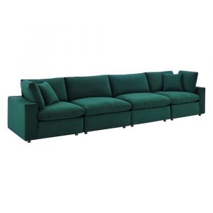 Modway - Commix Down Filled Overstuffed Performance Velvet 4-Seater Sofa in Green - EEI-4819-GRN
