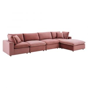 Modway - Commix Down Filled Overstuffed Performance Velvet 5-Piece Sectional Sofa in Dusty Rose - EEI-4820-DUS