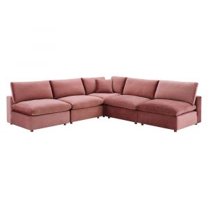 Modway - Commix Down Filled Overstuffed Performance Velvet 5-Piece Sectional Sofa in Dusty Rose - EEI-4822-DUS