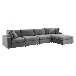 Modway - Commix Down Filled Overstuffed Performance Velvet 5-Piece Sectional Sofa in Gray - EEI-4820-GRY