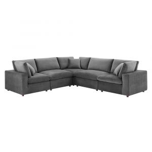 Modway - Commix Down Filled Overstuffed Performance Velvet 5-Piece Sectional Sofa - EEI-4823-GRY