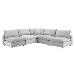 Modway - Commix Down Filled Overstuffed Performance Velvet 5-Piece Sectional Sofa in Light Gray - EEI-4822-LGR
