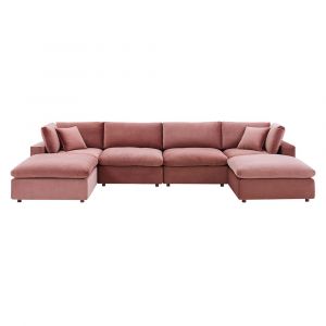 Modway - Commix Down Filled Overstuffed Performance Velvet 6-Piece Sectional Sofa in Dusty Rose - EEI-4821-DUS