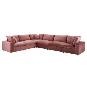 Modway - Commix Down Filled Overstuffed Performance Velvet 6-Piece Sectional Sofa in Dusty Rose - EEI-4824-DUS