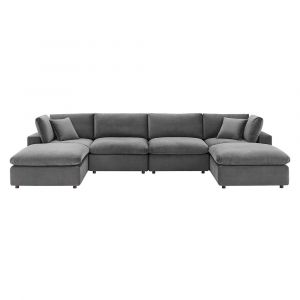 Modway - Commix Down Filled Overstuffed Performance Velvet 6-Piece Sectional Sofa in Gray - EEI-4821-GRY