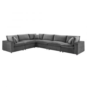 Modway - Commix Down Filled Overstuffed Performance Velvet 6-Piece Sectional Sofa in Gray - EEI-4824-GRY