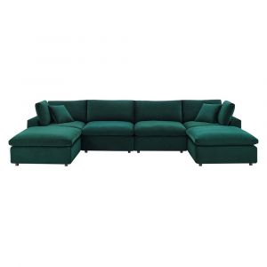Modway - Commix Down Filled Overstuffed Performance Velvet 6-Piece Sectional Sofa in Green - EEI-4821-GRN