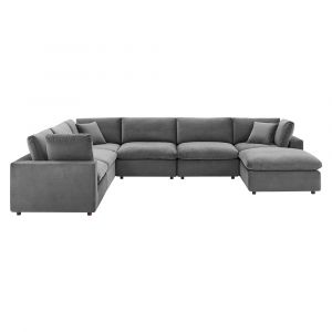 Modway - Commix Down Filled Overstuffed Performance Velvet 7-Piece Sectional Sofa in Gray - EEI-4825-GRY