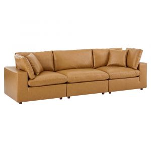 Modway - Commix Down Filled Overstuffed Vegan Leather 3-Seater Sofa - EEI-4914-TAN