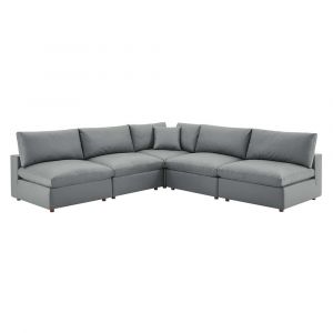 Modway - Commix Down Filled Overstuffed Vegan Leather 5-Piece Sectional Sofa in Gray - EEI-4919-GRY