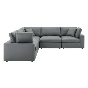 Modway - Commix Down Filled Overstuffed Vegan Leather 5-Piece Sectional Sofa in Gray - EEI-4920-GRY