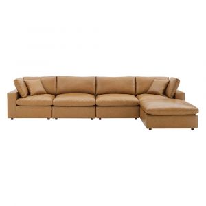 Modway - Commix Down Filled Overstuffed Vegan Leather 5-Piece Sectional Sofa in Tan - EEI-4917-TAN