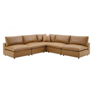 Modway - Commix Down Filled Overstuffed Vegan Leather 5-Piece Sectional Sofa in Tan - EEI-4919-TAN