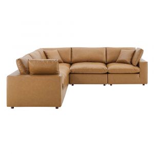 Modway - Commix Down Filled Overstuffed Vegan Leather 5-Piece Sectional Sofa in Tan - EEI-4920-TAN