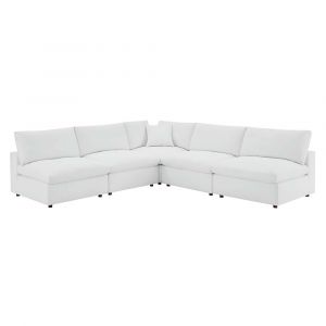 Modway - Commix Down Filled Overstuffed Vegan Leather 5-Piece Sectional Sofa in White - EEI-4919-WHI