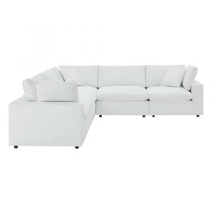 Modway - Commix Down Filled Overstuffed Vegan Leather 5-Piece Sectional Sofa in White - EEI-4920-WHI