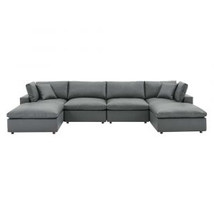 Modway - Commix Down Filled Overstuffed Vegan Leather 6-Piece Sectional Sofa in Gray - EEI-4918-GRY