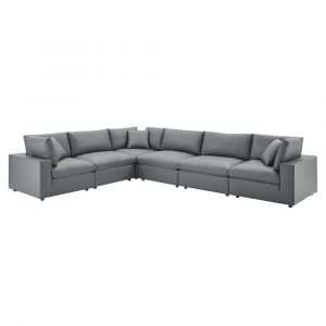 Modway - Commix Down Filled Overstuffed Vegan Leather 6-Piece Sectional Sofa in Gray - EEI-4921-GRY