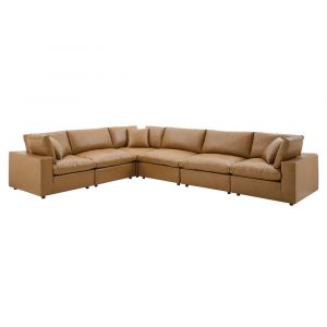 Modway - Commix Down Filled Overstuffed Vegan Leather 6-Piece Sectional Sofa in Tan - EEI-4921-TAN